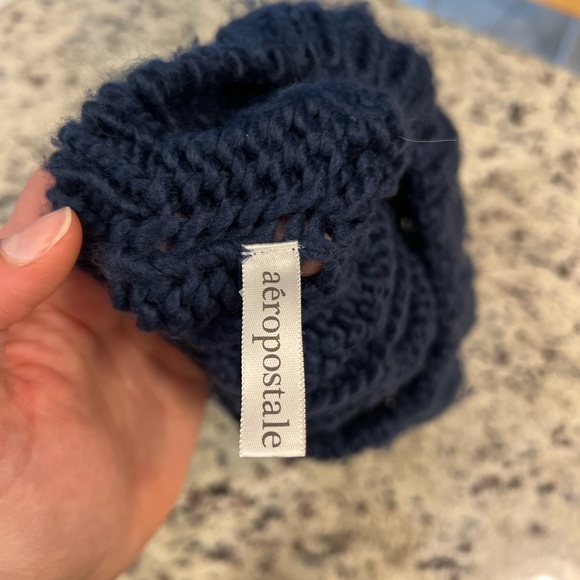 Navy Blue Ribbed Knitted Oversized Beanie, Slouchy Beanie - Picture 4 of 4